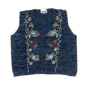 Vintage Teddy Floral Print Blue Vest | Size L